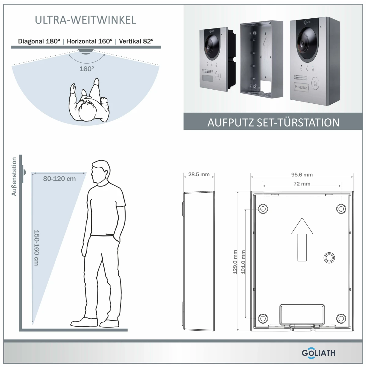 Hybrid 2-Draht BUS Videosprechanlage | App | Silber | 1 Familie | 7&quot; | Aufputz | 180°