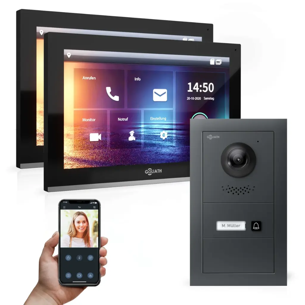 GOLIATH Hybrid IP Gegensprechanlage mit App Anthrazit 2x 10" Unterputz