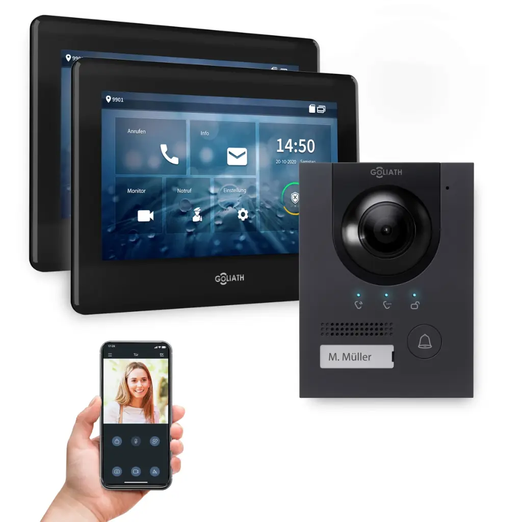 GOLIATH Hybrid IP Video Türsprechanlage Anthrazit 1-Familie 2x 7 Zoll 