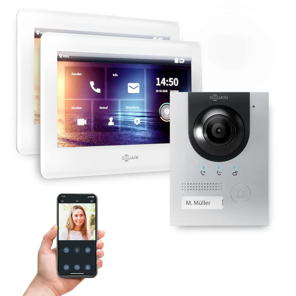 GOLIATH Hybrid IP Video Türsprechanlage Silber 1-Familien 2x 7 Zoll Unterputz