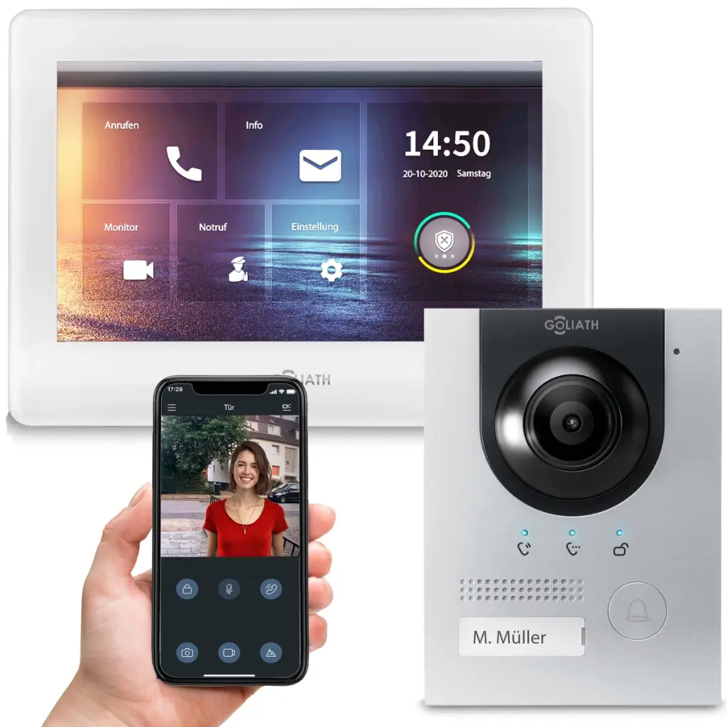 GOLIATH Hybrid IP Video Türsprechanlage | App | Silber | 1-Familienhaus | 7 Zoll 