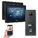 GOLIATH Hybrid IP Video Türsprechanlage mit Anthrazit 2x7 Zoll Schwarz Fingerprint