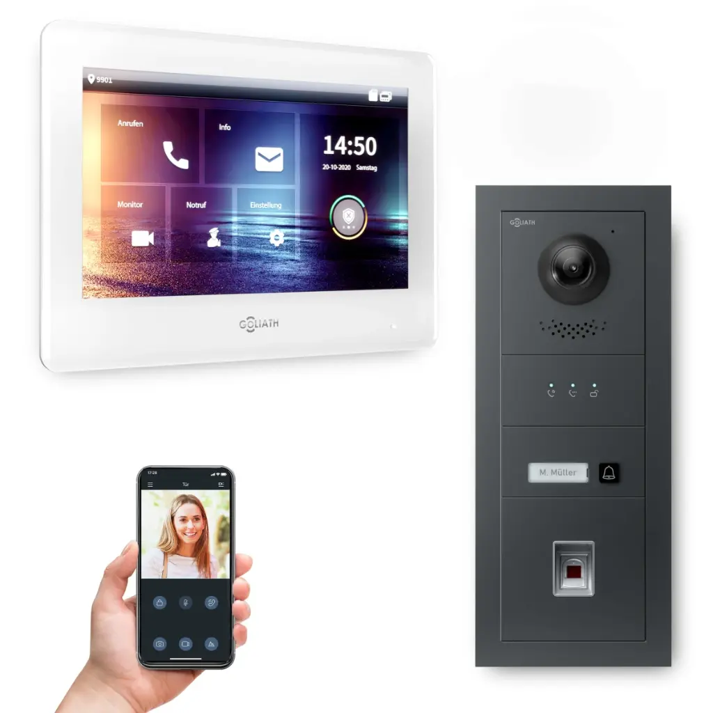 GOLIATH Hybrid IP Video Türsprechanlage mit App 1 Fam Anthrazit 7 Zoll Weiß