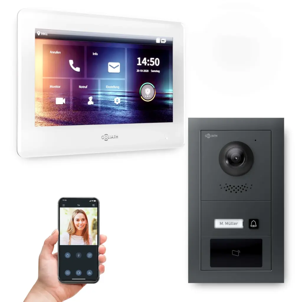 GOLIATH Hybrid IP Video Türsprechanlage mit App 1 Fam Anthrazit 7 Zoll Weiß