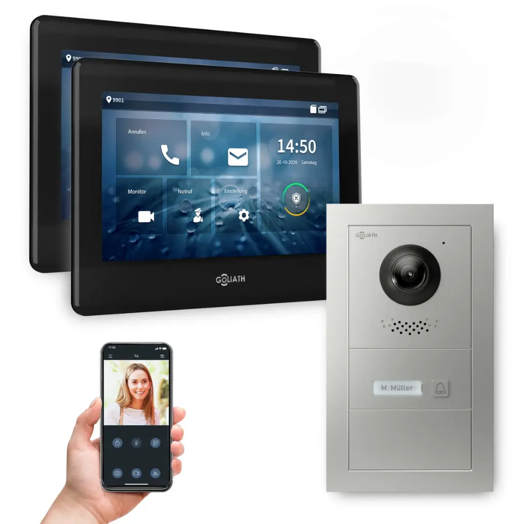 GOLIATH Hybrid IP Videotürsprechanlage App 1-Familie 2x 7 Zoll HD  