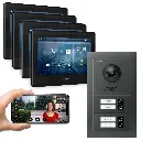 GOLIATH Hybrid 2-Draht BUS Türsprechanlage 4 Fam 4x7 Zoll Schwarz