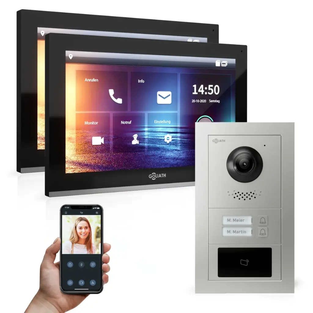 GOLIATH Hybrid IP Video Türsprechanlage 2-Familien 2x 10 Zoll HD RFID 