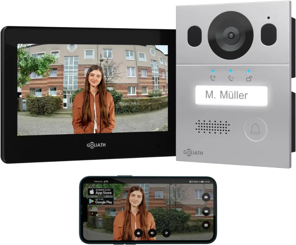 GOLIATH Basic 2-Draht BUS Türsprechanlage | FullHD | 7" Schwarz | RFID & Keypad | 1-Fam | Aufputz