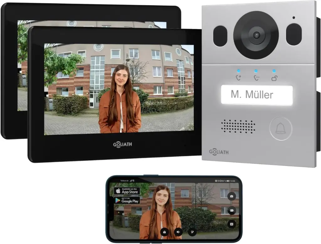 GOLIATH Basic 2-Draht BUS Türsprechanlage | FullHD | 2x 7" Schwarz | Aufputz | RFID & Keypad | 1-Familienhaus