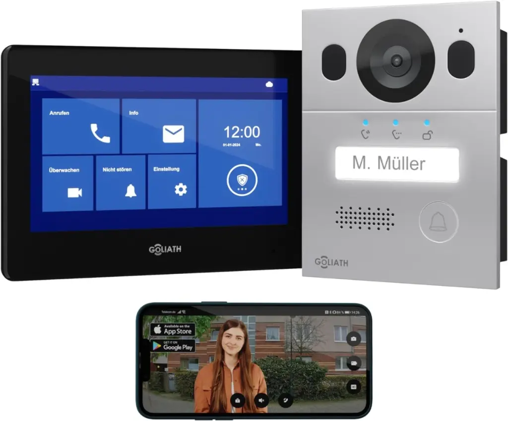 GOLIATH Basic 2-Draht BUS Türsprechanlage | FullHD | 2x 7" Schwarz 