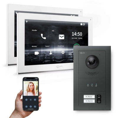 GOLIATH Hybrid IP Video-Türsprechanlage Anthrazit 2-Fam 2x 10" HD Unterputz 