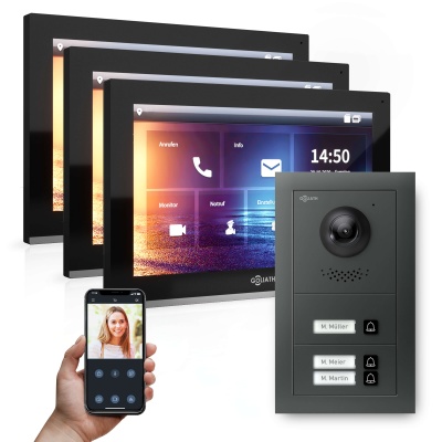 GOLIATH Hybrid IP Video-Türsprechanlage Anthrazit 3-Fam Set 3x 10" HD 