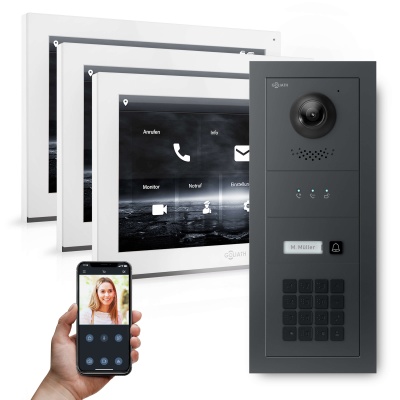 GOLIATH Hybrid IP Video Sprechanlage 1-Fam 3x 10" HD Keypad 180° Kamera