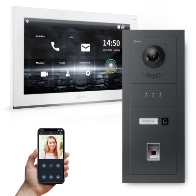 GOLIATH Hybrid IP Türsprechanlage Anthrazit 10" HD Fingerprint Unterputz