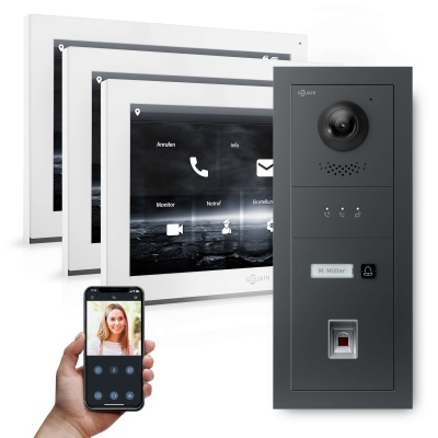 GOLIATH Hybrid IP Video Türsprechanlage 1-Fam 3x 10" HD Fingerprint 