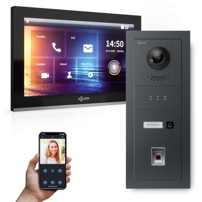 GOLIATH Hybrid IP Türsprechanlage Anthrazit 10" HD Fingerprint Unterputz