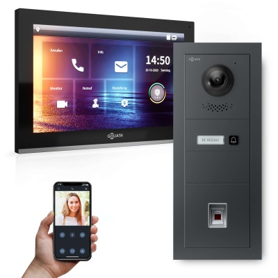GOLIATH Hybrid IP Türsprechanlage Anthrazit 10" HD Fingerprint Unterputz 