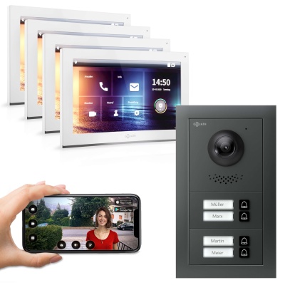 GOLIATH Hybrid IP Video Türsprechanlage 4 Fam 4x10" HD Weiß Unterputz 
