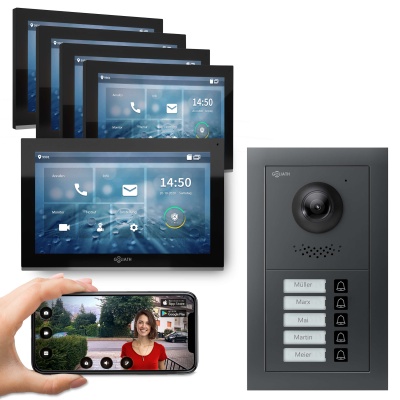 GOLIATH Hybrid IP Video Türsprechanlage Anthrazit 5 Fam 5 x 10" HD Schwarz