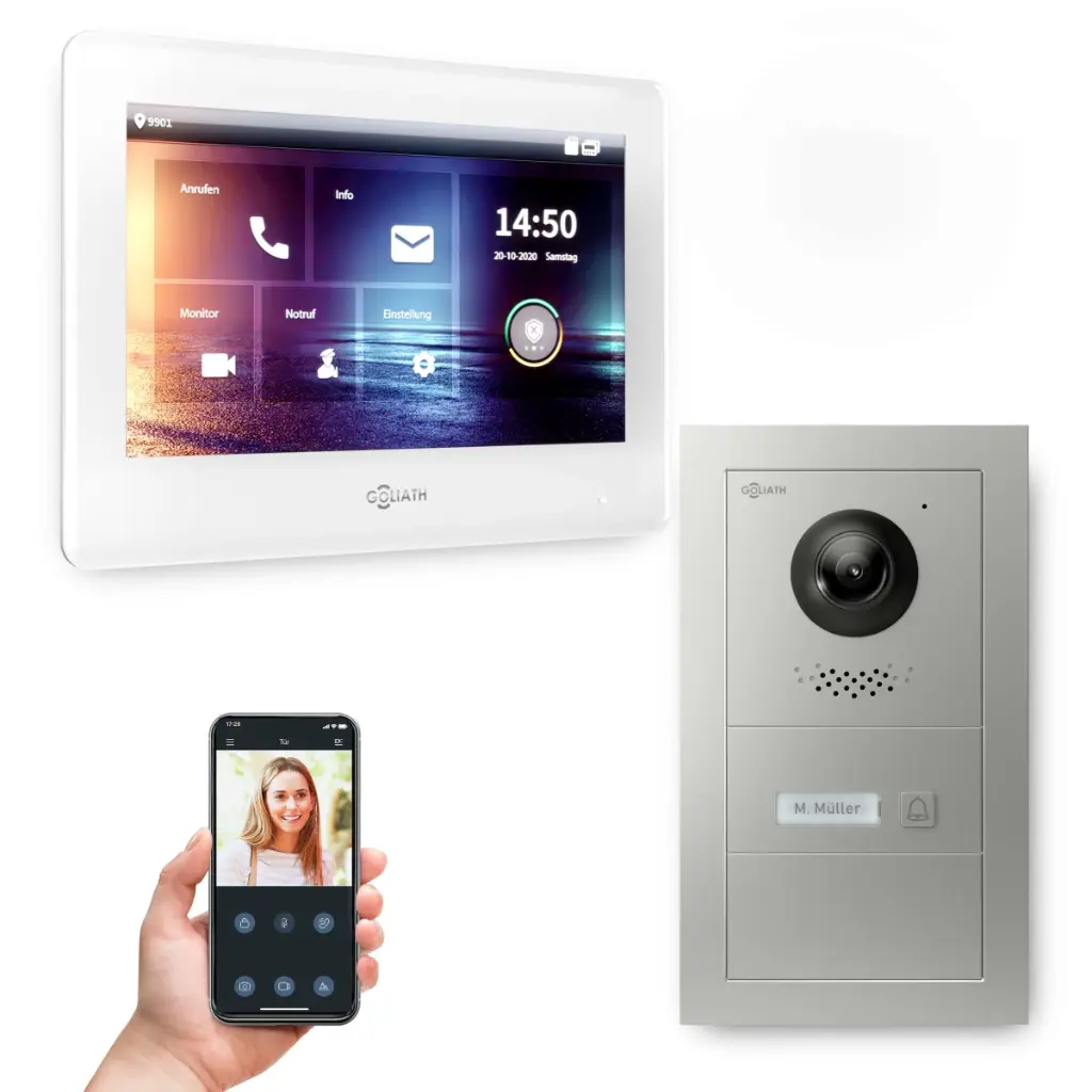 GOLIATH Hybrid IP Videotürsprechanlage mit App 1-Familie 7 Zoll HD Unterputz