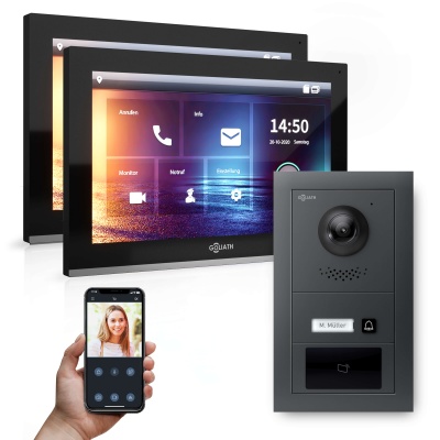 [AV-IPS-628] Hybrid IP Gegensprechanlage | Anthrazit | 1-Fam | 2x 10" HD | RFID | Unterputz | 180 Grad