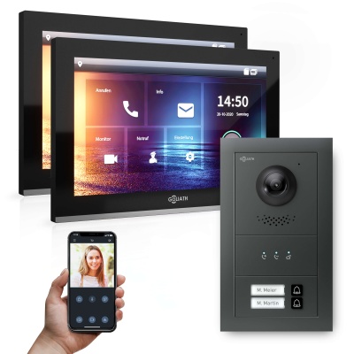 [AV-IPS-633] GOLIATH Hybrid IP Türsprechanlage mit Anthrazit 2-Fam 2x 10" HD 