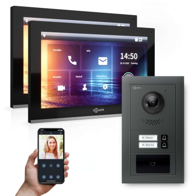[AV-IPS-635] GOLIATH Hybrid IP Video Türsprechanlage Anthrazit 2-Fam 2x 10" HD RFID 