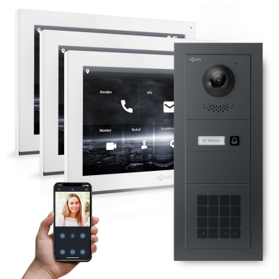 [AV-IPS-658] GOLIATH Hybrid IP Videotürsprechanlage Anthrazit 1 Fam 3x 10" HD Keypad