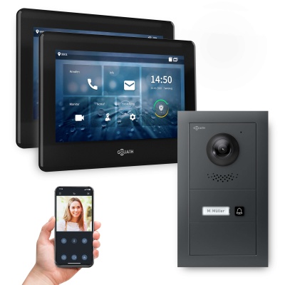 [AV-IPS-669] GOLIATH Hybrid IP Videotürsprechanlage Anthrazit 1-Familie 2x 7" Unterputz