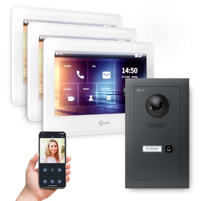 [AV-IPS-673] GOLIATH Hybrid IP Videotürsprechanlage Anthrazit 1-Familie 3x 7" Unterputz 