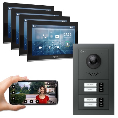 [AV-IPS-681] GOLIATH Hybrid IP Video Türsprechanlage Anthrazit 4 Fam 4x10 Zoll Schwarz 
