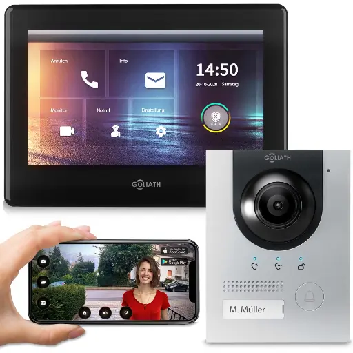 [AV-BUS-103] Hybrid 2-Draht BUS Video Türsprechanlage | App | Silber | 1 Fam. | 7" | Aufputz | 180°