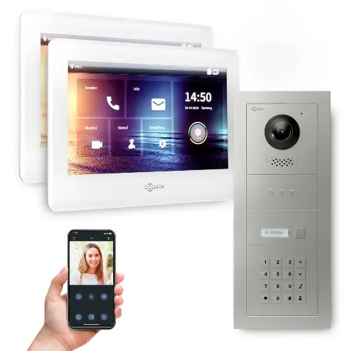 [AV-BUS-533] GOLIATH Hybrid 2-Draht BUS Türsprechanlage mit App 2x7 Zoll Weiß Keypad