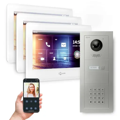 [AV-BUS-552] GOLIATH Hybrid 2-Draht BUS Video Türsprechanlage App 3x7 Zoll Weiß Keypad
