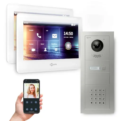 [AV-BUS-551] GOLIATH Hybrid 2-Draht BUS Video-Türsprechanlage 2x7 Zoll Weiß Keypad