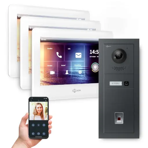 [AV-BUS-646] GOLIATH Hybrid 2-Draht BUS Videosprechanlage Anthrazit 3x7" Weiß Fingerprint