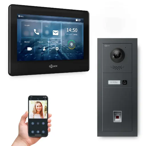 [AV-BUS-647] GOLIATH Hybrid 2-Draht BUS Videosprechanlage Anthrazit 7" Schwarz Fingerprint 
