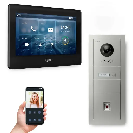 [AV-BUS-547] GOLIATH Hybrid 2-Draht BUS Videosprechanlage 7" Schwarz Fingerprint