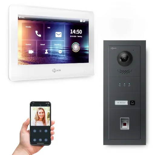 [AV-IPS-717] GOLIATH Hybrid 2-Draht BUS Türsprechanlage Anthrazit 7 Zoll Weiß Fingerprint 