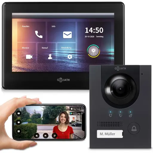 [AV-IPS-204] GOLIATH Hybrid IP Türsprechanlage Anthrazit 7 Zoll Unterputz 180° Kamera