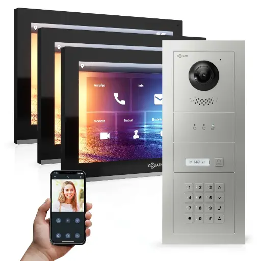 [AV-IPS-543] GOLIATH Hybrid IP Video Türsprechanlage 1-Familie 3x 10 Zoll HD Keypad 