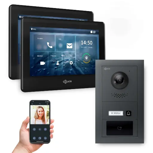 [AV-IPS-705] Goliath Hybrid IP Video Türsprechanlage mit App Anthrazit 2x7 Zoll Schwarz