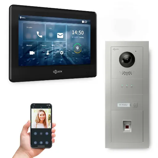 [AV-IPS-698] GOLIATH Hybrid IP Video Türsprechanlage mit App 1 Fam Silber 7 Zoll Schwarz 