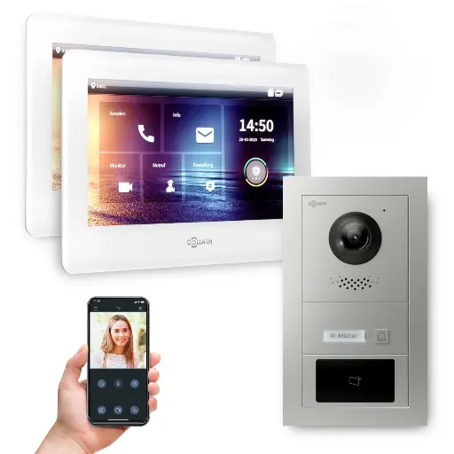 [AV-IPS-703] Goliath Hybrid IP Video Türsprechanlage mit App 1 Fam Silber 7 Zoll Weiß