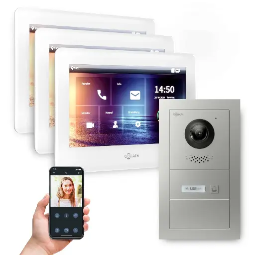 [AV-IPS-573] GOLIATH Hybrid IP Videotürsprechanlage 1-Familie 3x 7 Zoll HD Unterputz 