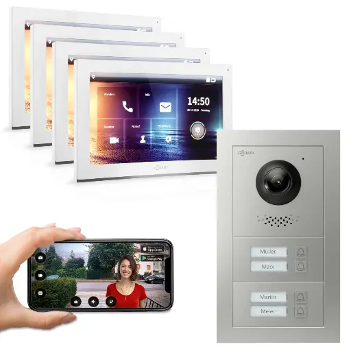 [AV-IPS-580] GOLIATH Hybrid IP Video Türsprechanlage App 4 Fam 4x10" HD Weiß Unterputz 