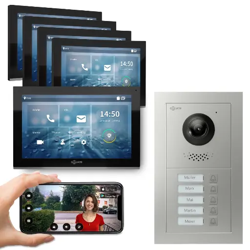 [AV-IPS-583] GOLIATH Hybrid IP Video Türsprechanlage App 5 Fam 5 x 10" HD Schwarz 