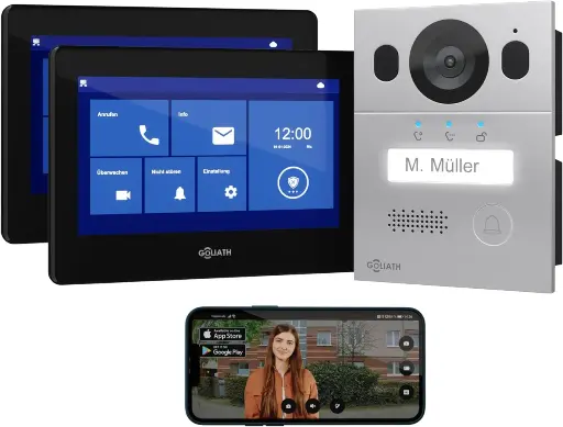 [AV-BLS-08U] GOLIATH Basic 2-Draht BUS Türsprechanlage | FullHD | 2x 7" Schwarz | Unterputz
